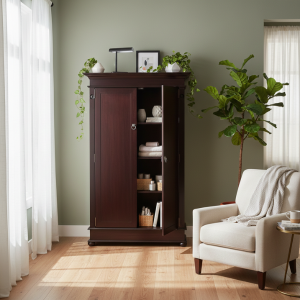 River Mahogany Wood Bookshelf 1100mm with Doors