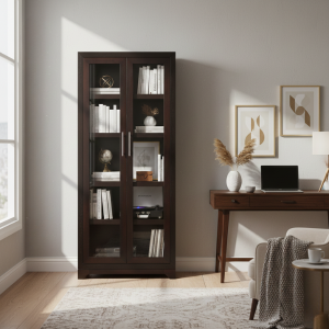 Lampung Mahogany Wood Bookshelf 950mm with Glass Doors