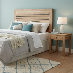 Geo Slate Oak Wood Headboard - Free standing