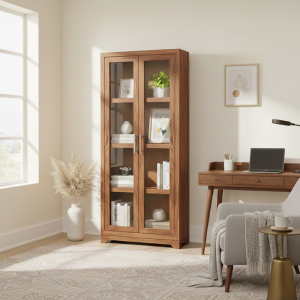 Elm Kiaat Wood Bookshelf 950mm with Doors