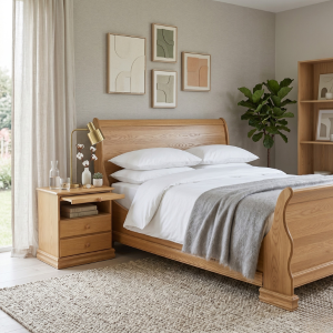 Sleigh Oak Wood Bed
