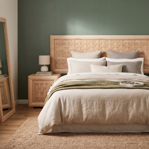 Panama Oak Wood Headboard - Pedestal Mounted