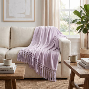 Chenille Soft Touch Fringe Throw - Grey