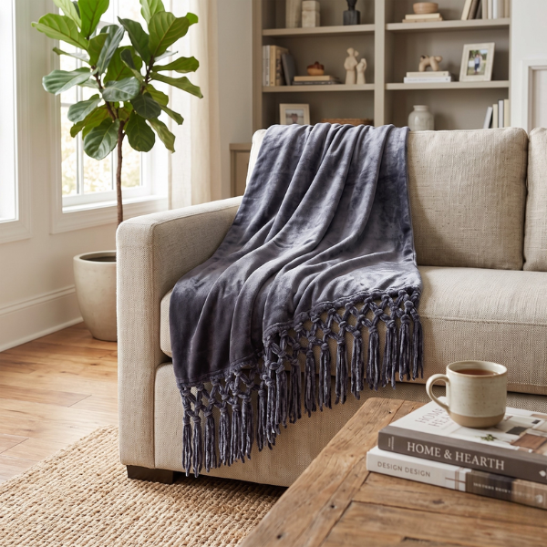 Chenille Fringe Throw Grey