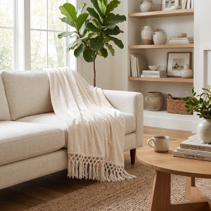 Chenille Soft Touch Fringe Throw - Cream