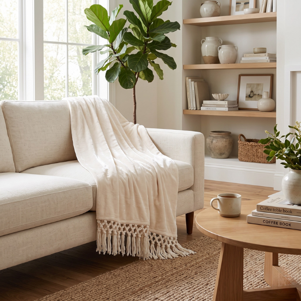 Chenille Fringe Throw Cream