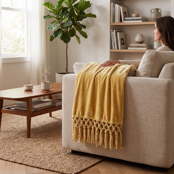 Chenille Fringe Throw Mustard