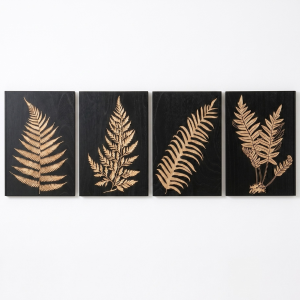 4-Panel Fern Leaf Wood Carved Wall Art