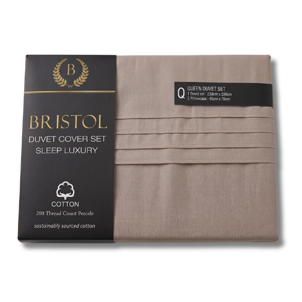 Bristol Duvet Set T-200 100% Cotton Pintuck Stone (2)