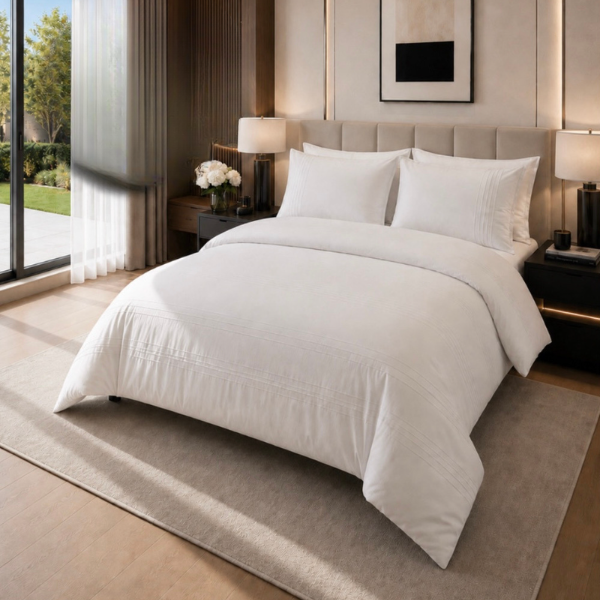 Bristol Duvet Set T-200 100% Cotton Pintuck White