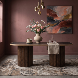 Opulent Oak & Porcelain Table