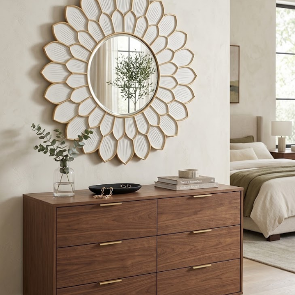 AF042Mirror Round 800X800 White & Gold