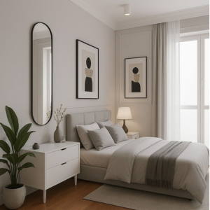 Modern Pill Capsule Wall Mirror – Matte Black Metal Frame 1200 x 500mm