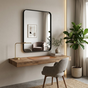 Modern Rounded Rectangle Matte Black Wall Mirror 600 x 700mm