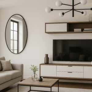 Modern Oval Matte Black Metal Wall Mirror 600 x 900mm