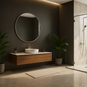 Modern Round Grey Metal Wall Mirror 1000mm