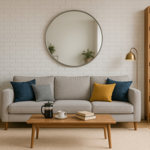 Modern Round Silver Metal Wall Mirror 1000mm