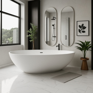 Modern Pill Capsule Wall Mirror – Brushed Silver Metal Frame 1200 x 500mm
