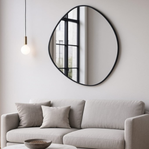 Modern Organic Pebble Wall Mirror – Black 860 x 860mm