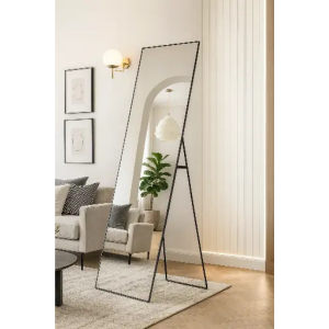 Modern Full-Length Rectangular Standing Mirror with Floor Easel Stand – Black 600 x 1800mm