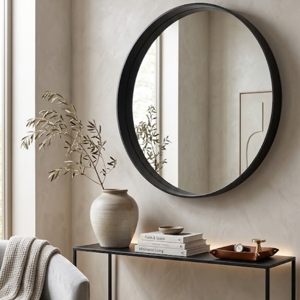 MJ5B-25Mirror Round 1000mm Plywood with Melamine Wrap Black