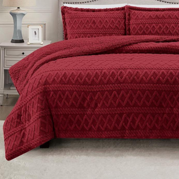 Simon Baker Brooklyn jacquard comforter set in Burgundy