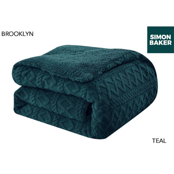Simon Baker Brooklyn jacquard comforter set with plush sherpa fleece lining folded in colour Teal