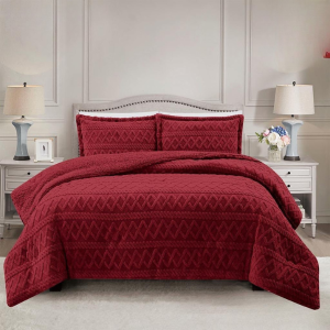 Simon Baker Brooklyn Jacquard Comforter Set with Sherpa - Burgundy