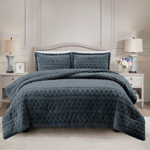 Simon Baker Brooklyn Jacquard Comforter Set with Sherpa - Charcoal