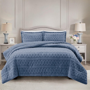 Simon Baker Brooklyn Jacquard Comforter Set with Sherpa - Denim