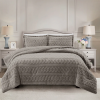 Simon Baker Brooklyn jacquard comforter set with plush sherpa fleece lining on a styled bed in colour Oyster