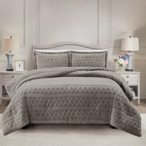 Simon Baker Brooklyn Jacquard Comforter Set with Sherpa - Oyster