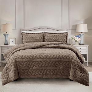 Simon Baker Brooklyn Jacquard Comforter Set with Sherpa - Stone