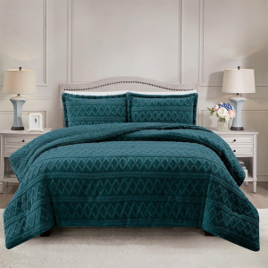 Simon Baker Brooklyn Jacquard Comforter Set with Sherpa - Teal