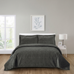 Simon Baker French Velvet Bedspread Set - Charcoal