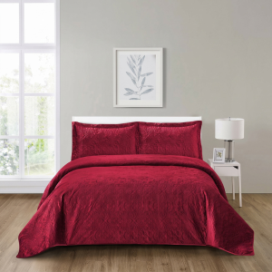 Simon Baker French Velvet Bedspread Set - Maroon