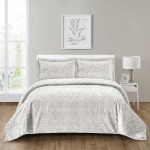 Simon Baker French Velvet Bedspread Set - Silver