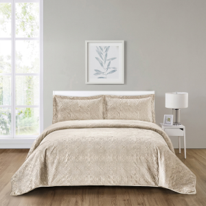 Simon Baker French Velvet Bedspread Set - Stone
