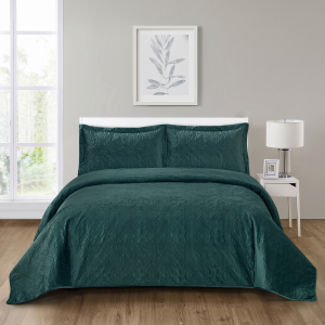 Simon Baker French Velvet Bedspread Set - Teal