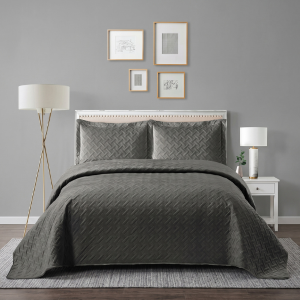 Simon Baker Italian Velvet Bedspread Set - Charcoal