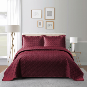 Simon Baker Italian Velvet Bedspread Set - Maroon