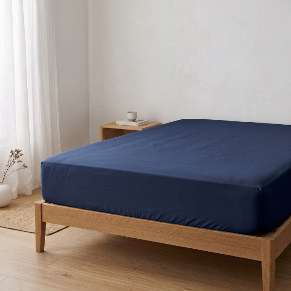 Simon Baker 300 Thread Count Egyptian Cotton Fitted Sheet - Navy - Image 3